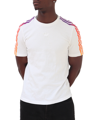 T-shirt Adidas Blanc à bandes multicolores - S
